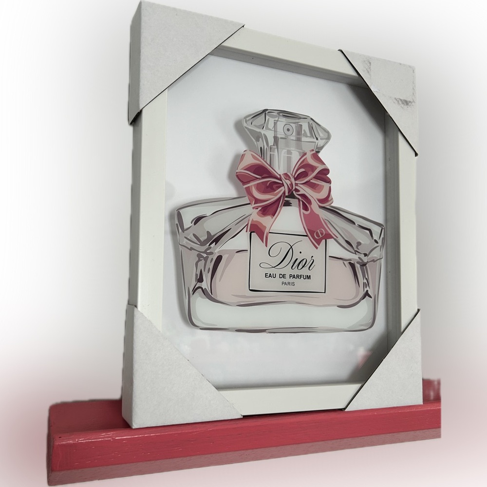 Parfum Framed Art with Pink Bow Accents Glass 12 x 10